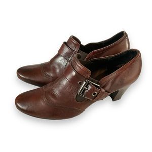 Manas Shoes Leather Low Heels Brown Buckle Comfy Office Womens Size 8.5